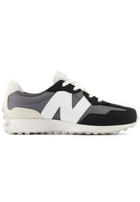 Buty dziecięce New Balance GS327FG – czarne. Okazja: na co dzień. Kolor: czarny. Materiał: guma, syntetyk, materiał. Szerokość cholewki: normalna. Sezon: lato