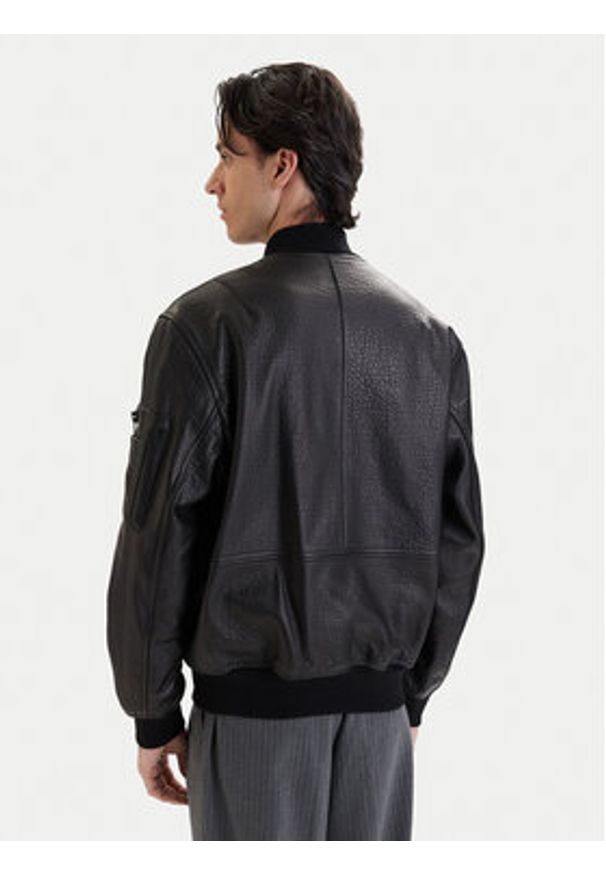 Hugo - HUGO Kurtka skórzana Lude 50553111 Czarny Regular Fit. Kolor: czarny. Materiał: skóra