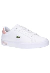 Buty damskie sportowe Lacoste Powercourt 0721. Zapięcie: sznurówki. Kolor: biały. Materiał: materiał, skóra. Szerokość cholewki: normalna. Sport: turystyka piesza
