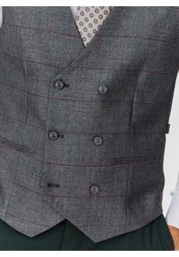 Pako Lorente - PAKO LORENTE – Szara dwurzędowa kamizelka męska w kratę. Okazja: na ślub cywilny, na wesele. Kolor: szary. Styl: elegancki, młodzieżowy #10