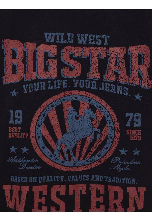 Big-Star - Koszulka męska z linii Authentic z nadrukiem czarna Wester 906. Okazja: na co dzień. Kolor: czarny. Materiał: bawełna. Wzór: nadruk. Styl: casual, klasyczny