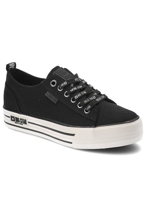 Big-Star - Czarne Trampki Big Star Modne Buty Damskie. Okazja: na uczelnię. Kolor: czarny. Materiał: dresówka, materiał. Szerokość cholewki: normalna. Wzór: nadruk