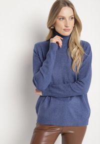 Born2be - Niebieski Casualowy Golf z Wełną o Prostym Kroju Reiselia. Okazja: na co dzień. Typ kołnierza: golf. Kolor: niebieski. Materiał: wełna. Styl: casual #4