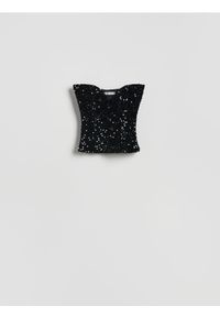 Reserved - Cekinowy top - czarny. Kolor: czarny. Materiał: dzianina #1