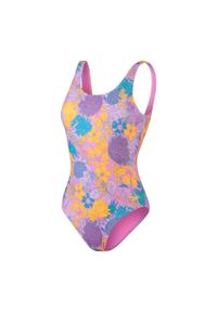 Strój Kąpielowy Speedo U-back – Fioletowy/żółty – Rozmiar 34. Kolor: różowy. Wzór: nadruk, kwiaty