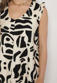 Born2be - Czarna Sukienka o Rozkloszowanym Kroju z Dekoltem w Serek w Abstrakcyjny Wzór Mevondra. Okazja: na co dzień. Typ kołnierza: dekolt w serek. Kolor: czarny. Materiał: skóra, jeans. Długość rękawa: bez rękawów. Styl: casual, elegancki #4