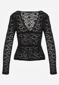 Renee - Czarna Bluzka Longsleeve z Koronki z Dekoltem w Kształcie Litery V Lerafera. Typ kołnierza: dekolt w kształcie V. Kolor: czarny. Materiał: koronka. Długość rękawa: długi rękaw. Wzór: koronka. Styl: rockowy #4