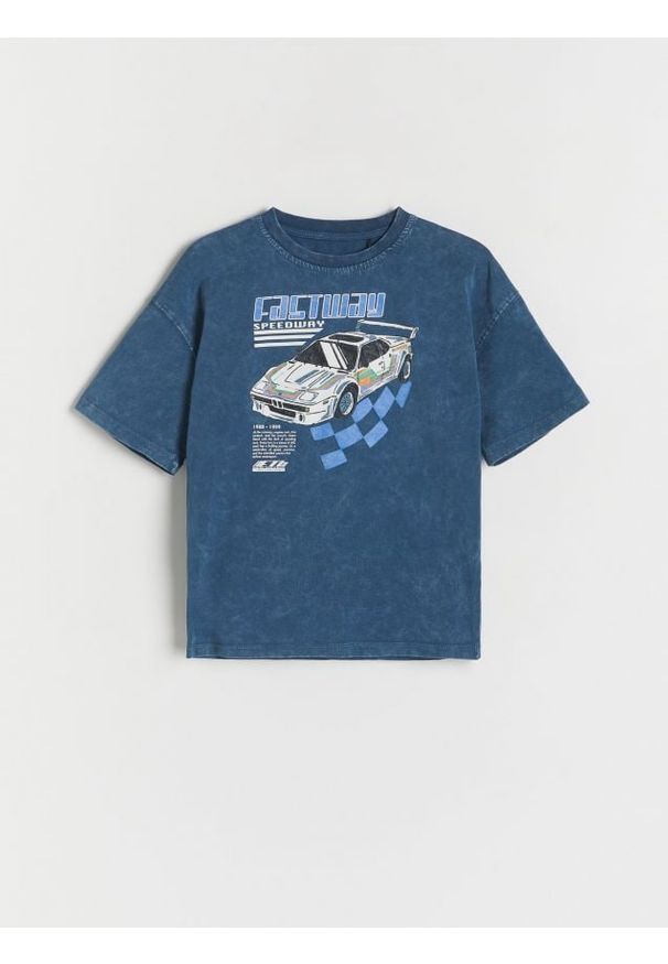 Reserved - T-shirt oversize - granatowy. Kolor: niebieski. Materiał: dzianina, bawełna