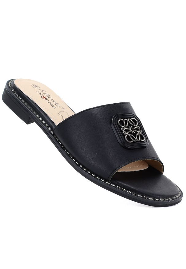 Skórzane klapki damskie czarne S.Barski KV61-6019. Kolor: czarny. Materiał: skóra. Styl: elegancki