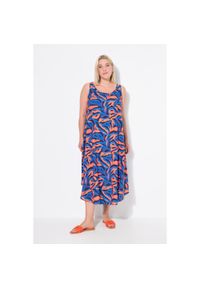 ULLA POPKEN - Damskie Sukienka wzór w koralowce okrągły dekolt bez rękawów. Kolekcja: plus size. Kolor: niebieski. Materiał: materiał, wiskoza. Długość rękawa: bez rękawów. Typ sukienki: sportowe, dla puszystych. Styl: sportowy #1