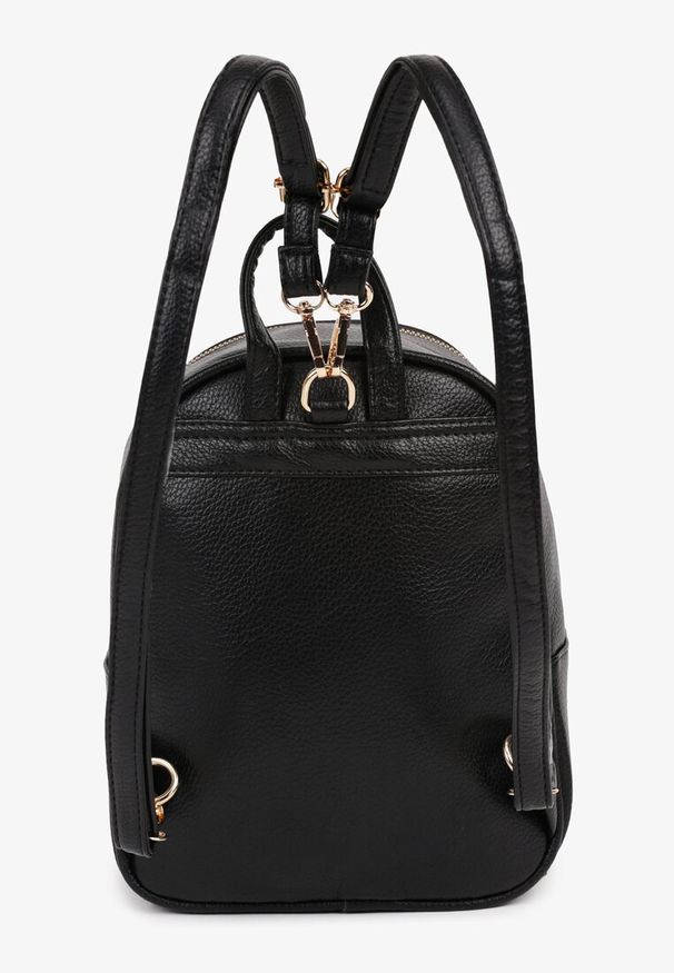 Born2be - Czarny Plecak o Trapezowym Kształcie z Elegancką Aplikacją Nanariel. Kolor: czarny. Wzór: aplikacja. Styl: elegancki