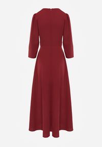 Renee - Bordowa Elegancka Sukienka o Kopertowym Kroju Zdobiona Aplikacją w Talii Zilendra. Kolor: czerwony. Wzór: aplikacja. Typ sukienki: kopertowe. Styl: elegancki #6