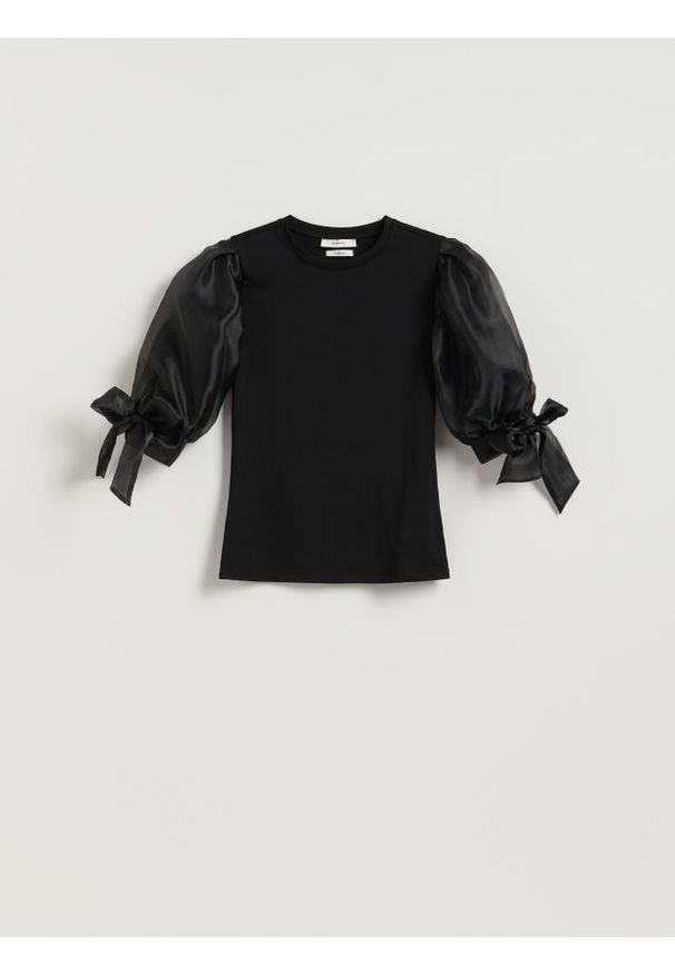 Reserved - Bluzka z modalem - czarny. Kolor: czarny. Materiał: dzianina