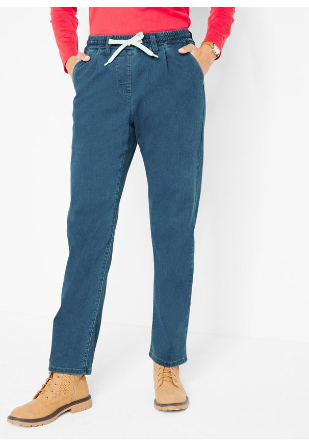 bonprix - Dżinsy ocieplane z wygodnym paskiem. Kolor: niebieski