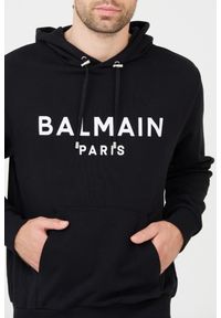 Balmain - BALMAIN Czarna bluza Printed Hoodie. Typ kołnierza: kaptur. Kolor: czarny