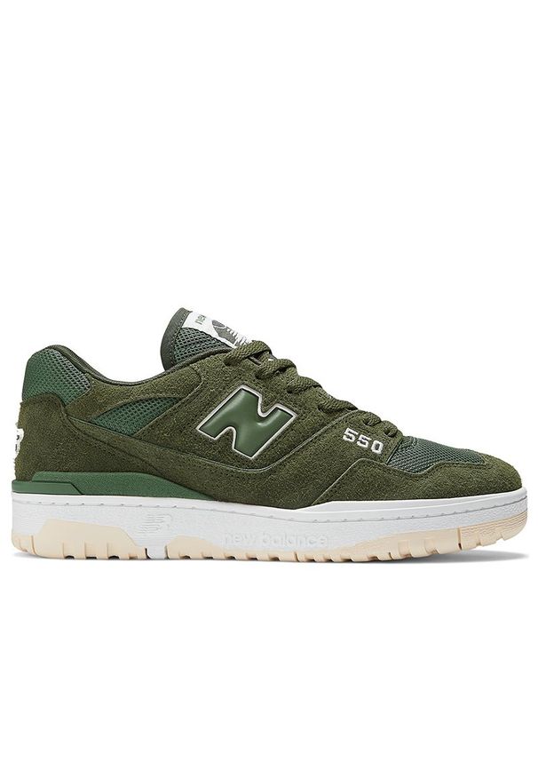 Buty New Balance BB550PHB - zielone. Okazja: na co dzień. Kolor: zielony. Materiał: guma, materiał, skóra, syntetyk. Szerokość cholewki: normalna. Sport: turystyka piesza, koszykówka