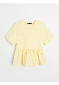 Sinsay - Gładka bawełniana bluzka z baskinką - żółty. Kolor: żółty. Materiał: bawełna. Wzór: gładki