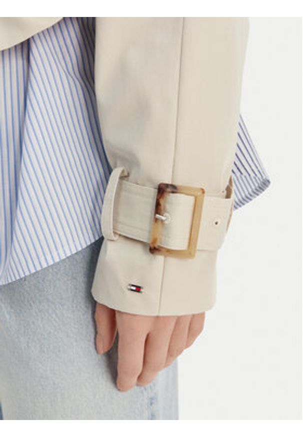 TOMMY HILFIGER - Tommy Hilfiger Trencz WW0WW50768 Beżowy Oversize. Kolor: beżowy. Materiał: bawełna