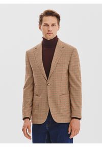 Pako Lorente - PAKO LORENTE - Beżowa marynarka w pepitkę. Okazja: na co dzień. Kolor: beżowy. Materiał: poliester, elastan, wiskoza. Sezon: jesień. Styl: casual #1