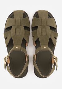 Renee - Zielone Sandały Gladiatorki z Imitacji Nubuku Zapinane na Sprzączkę Briannea. Zapięcie: sprzączka. Kolor: zielony. Materiał: nubuk. Wzór: haft. Sezon: lato. Styl: elegancki #3