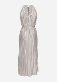 Born2be - Szara Plisowana Sukienka na Cienkich Ramiączkach Wiązana w Talii Virsea. Okazja: na ślub cywilny, na wesele, na studniówkę. Kolor: szary. Długość rękawa: na ramiączkach. Styl: klasyczny #2