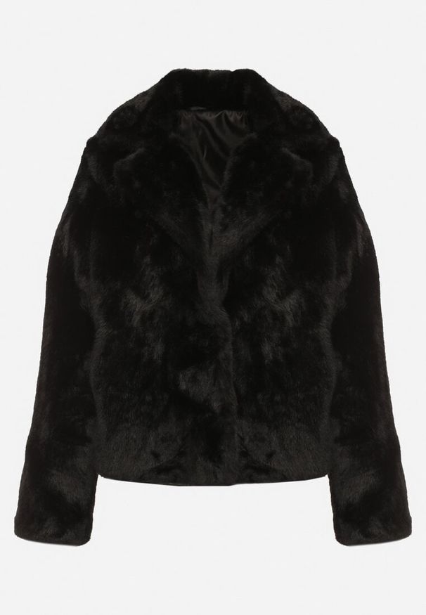 Born2be - Czarna Krótka Kurtka Futerko z Kołnierzem w Eleganckim Stylu Giriselle. Okazja: na co dzień. Kolor: czarny. Materiał: futro. Długość: krótkie. Sezon: zima. Styl: elegancki