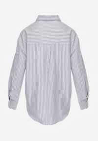 Renee - Niebieska Koszula z Bawełną w Paski z Haftowaną Aplikacją Serca Sewrona. Okazja: na co dzień. Kolor: niebieski. Materiał: bawełna. Wzór: aplikacja, haft, paski. Styl: casual, klasyczny #2