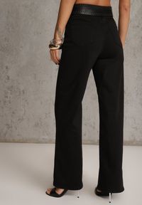 Renee - Czarne Szerokie Spodnie High Waist z Bawełny Rhethyphe. Stan: podwyższony. Kolor: czarny. Materiał: bawełna. Styl: elegancki #2
