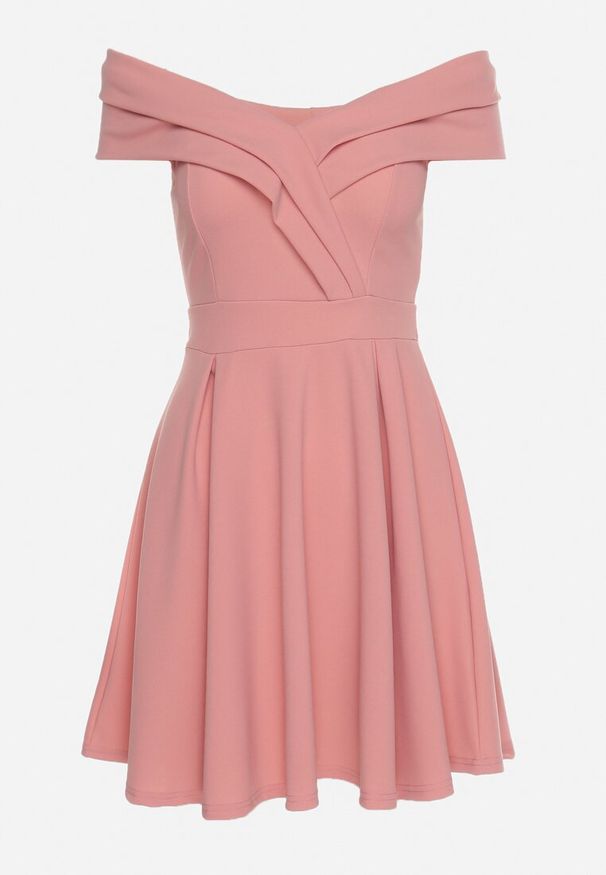 Born2be - Różowa Sukienka z Hiszpańskim Dekoltem o Rozkloszowanym Fasonie Vilenia. Okazja: na co dzień. Kolor: różowy. Typ sukienki: rozkloszowane. Styl: casual, elegancki