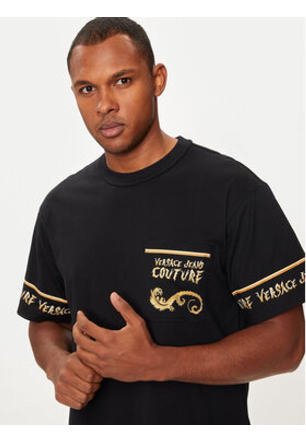 Versace Jeans Couture T-Shirt 77GAH6RB Czarny Regular Fit. Kolor: czarny. Materiał: bawełna