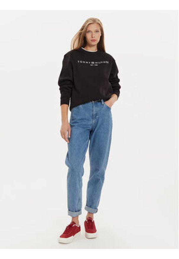 TOMMY HILFIGER - Tommy Hilfiger Bluza Logo WW0WW39791 Czarny Regular Fit. Kolor: czarny. Materiał: syntetyk, bawełna