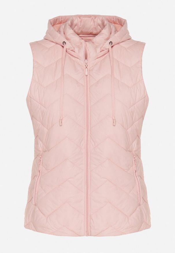Born2be - Różowa Kamizelka Pikowana z Odpinanym Kapturem Ariluna. Okazja: na co dzień. Kolor: różowy. Materiał: jeans. Styl: sportowy, casual, elegancki