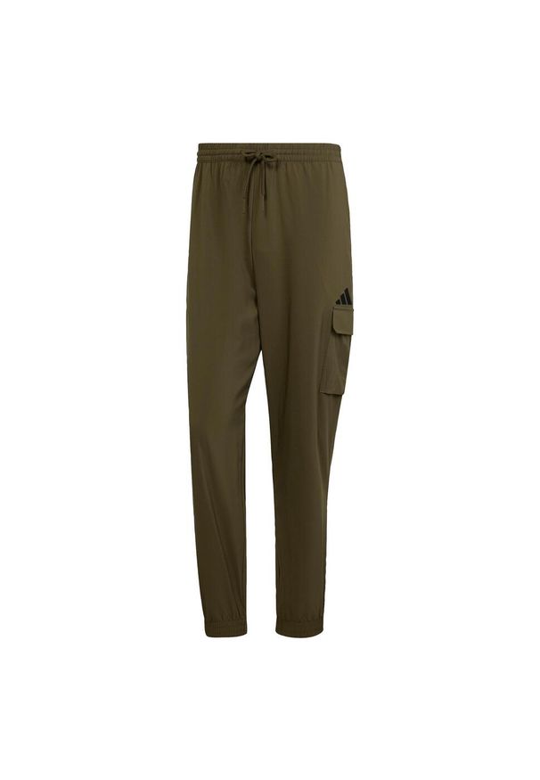 Adidas - Spodnie Essentials Small Logo Cargo. Kolor: beżowy, czarny, wielokolorowy. Materiał: materiał