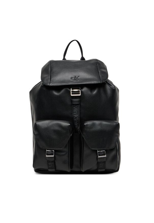 Calvin Klein Plecak Cargo Flap Backpack LV04D3127G Czarny. Kolor: czarny. Materiał: skóra