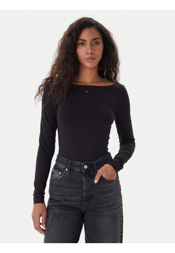 Tommy Jeans Bluzka DW0DW21548 Czarny Slim Fit. Kolor: czarny. Materiał: bawełna