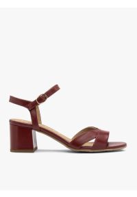 Ryłko - Bordowe sandały damskie na klocku. Kolor: czerwony. Materiał: skóra. Obcas: na obcasie. Styl: street. Wysokość obcasa: średni #1