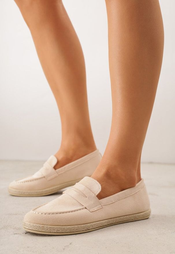 Renee - Beżowe Mokasyny z Plecionką w Stylu Boho Galenatea. Okazja: na co dzień, do pracy. Kolor: beżowy. Materiał: jeans. Wzór: aplikacja. Sezon: lato. Styl: boho