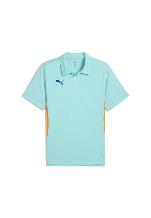 Puma - Koszulka polo do padla Individual PUMA Safe Lake Vivid Blue Heat Fire Orange. Typ kołnierza: polo. Kolor: pomarańczowy, niebieski, wielokolorowy, żółty