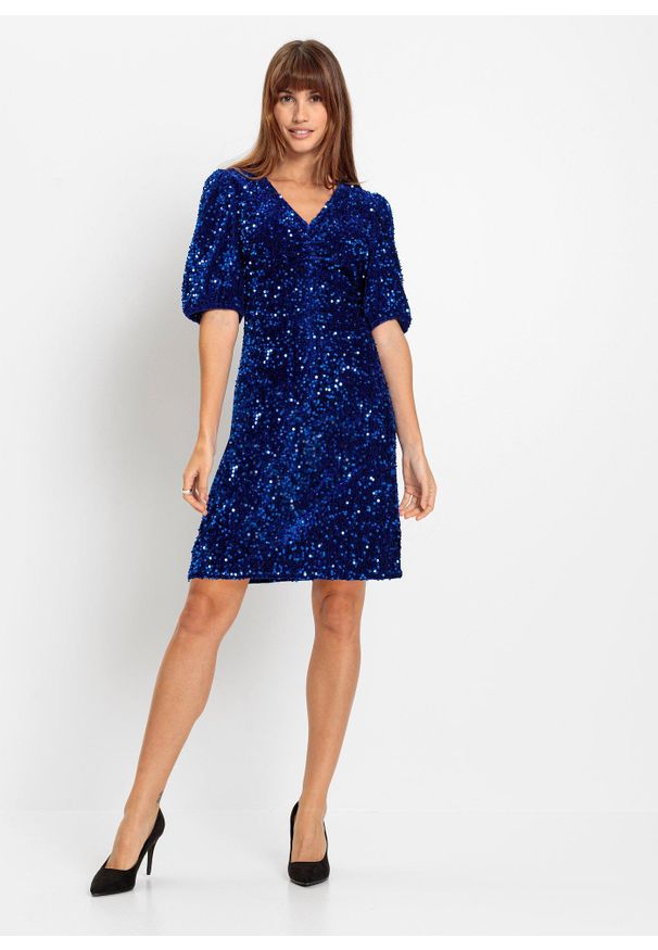 bonprix - Sukienka z cekinami. Kolor: niebieski