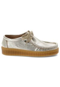 Złote Półbuty Hee Modne Buty Damskie. Okazja: na co dzień. Zapięcie: sznurówki. Kolor: złoty. Materiał: jeans, skóra. Styl: casual, klasyczny, elegancki #7