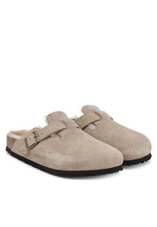 Birkenstock Klapki Boston Shearling 1028299 Beżowy. Kolor: beżowy. Materiał: zamsz, skóra