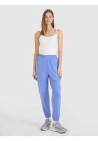 4f - 4F Spodnie dresowe joggery z modalem damskie - niebieskie XXL. Kolor: niebieski. Materiał: dresówka. Wzór: gładki, ze splotem. Sport: fitness