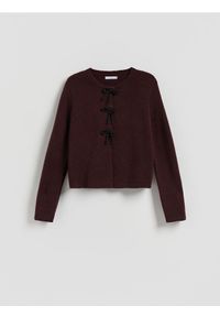 Reserved - Kardigan z kokardkami - bordowy. Typ kołnierza: kokarda. Kolor: czerwony. Materiał: wełna, dzianina #1