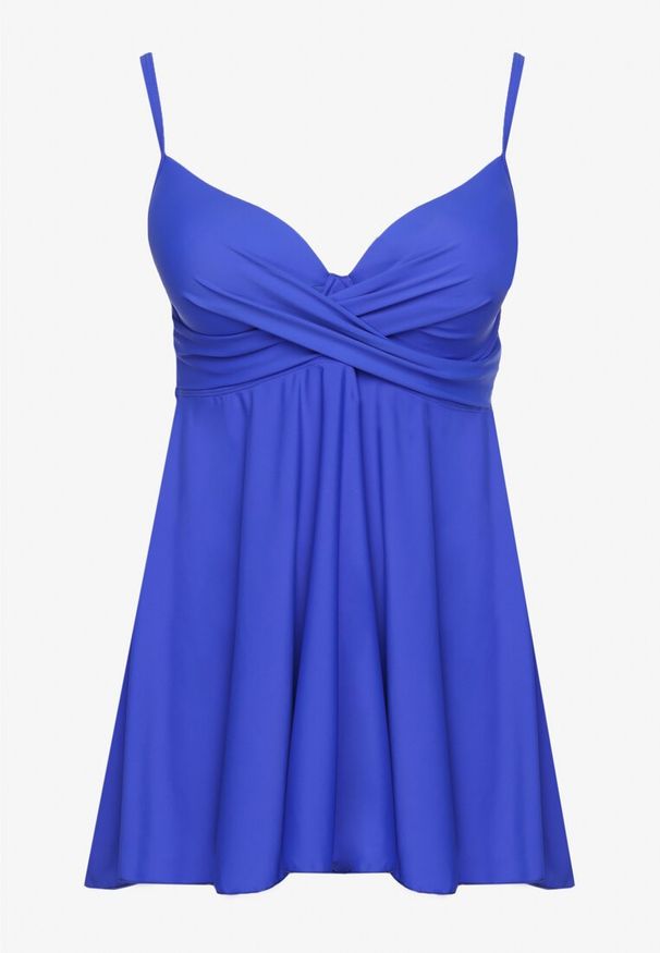 Born2be - Niebieskie Bikini Top o Rozkloszowanym Kroju i Majtki Figi ze Ściągaczem Folarune. Kolekcja: plus size. Kolor: niebieski