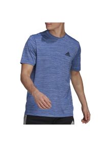 Adidas - Koszulka adidas Aeroready Designed To Move Sport Stretch GM2139 - niebieska. Kolor: niebieski. Materiał: materiał, dresówka, poliester, elastan. Długość rękawa: krótki rękaw. Długość: krótkie. Sport: fitness #1