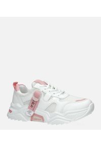Casu - Białe buty sportowe sneakersy sznurowane casu 20f5/p. Kolor: biały, różowy, wielokolorowy. Materiał: skóra ekologiczna, materiał. Szerokość cholewki: normalna. Sezon: wiosna