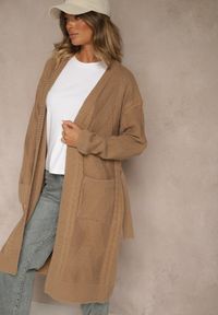 Renee - Brązowy Tłoczony Kardigan z Wełną o Kroju Bez Zapięć z Paskiem Dorrive. Okazja: na co dzień. Kolor: brązowy. Materiał: wełna. Styl: casual, elegancki #4
