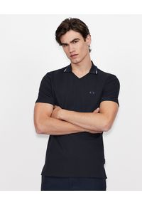 Armani Exchange - ARMANI EXCHANGE - Koszulka polo z logo. Typ kołnierza: polo. Kolor: czarny. Materiał: bawełna, elastan. Styl: klasyczny #1