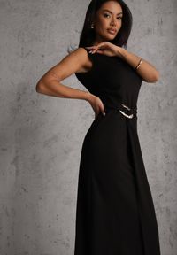 Renee - Czarna Dopasowana Sukienka Elegancka z Aplikacją w Talii Corope. Kolor: czarny. Wzór: aplikacja. Styl: elegancki #7