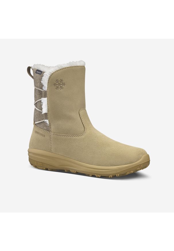 quechua - Buty turystyczne damskie NH500 Mid skóra. Okazja: na co dzień. Kolor: beżowy. Materiał: skóra. Szerokość cholewki: szeroka. Sezon: zima. Styl: sportowy, casual